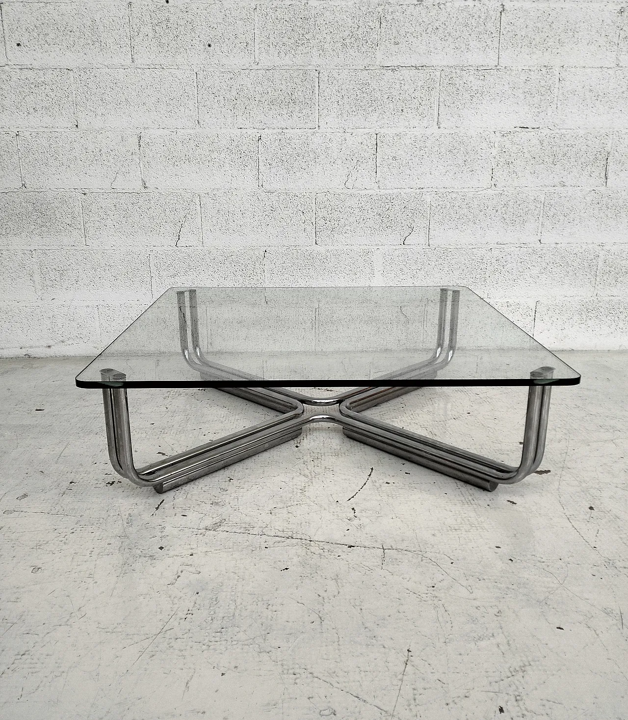 Steel chromed glass coffee table 784 by G. Frattini for Cassina, 70s 1