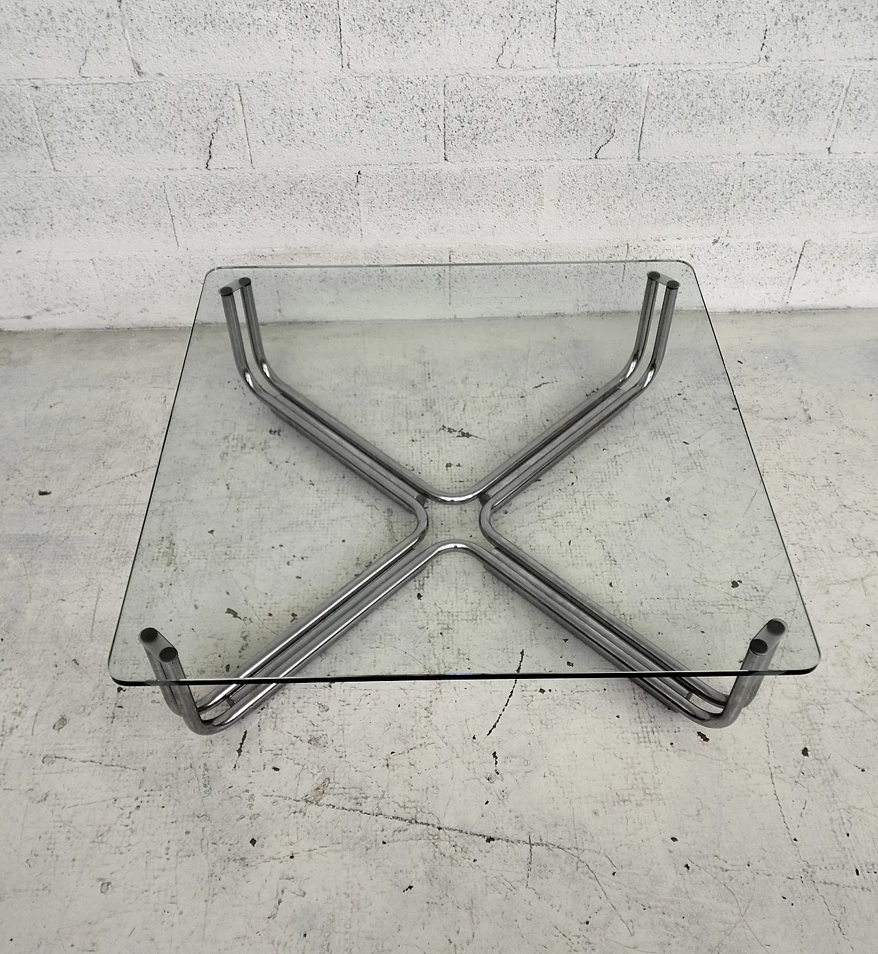 Steel chromed glass coffee table 784 by G. Frattini for Cassina, 70s 3