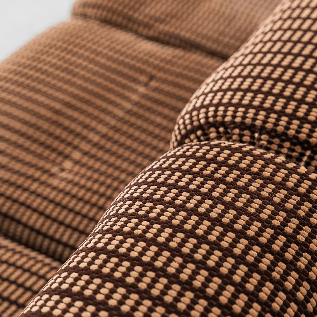 3 seater modular sofa in brown and wood velvet, 70s 5