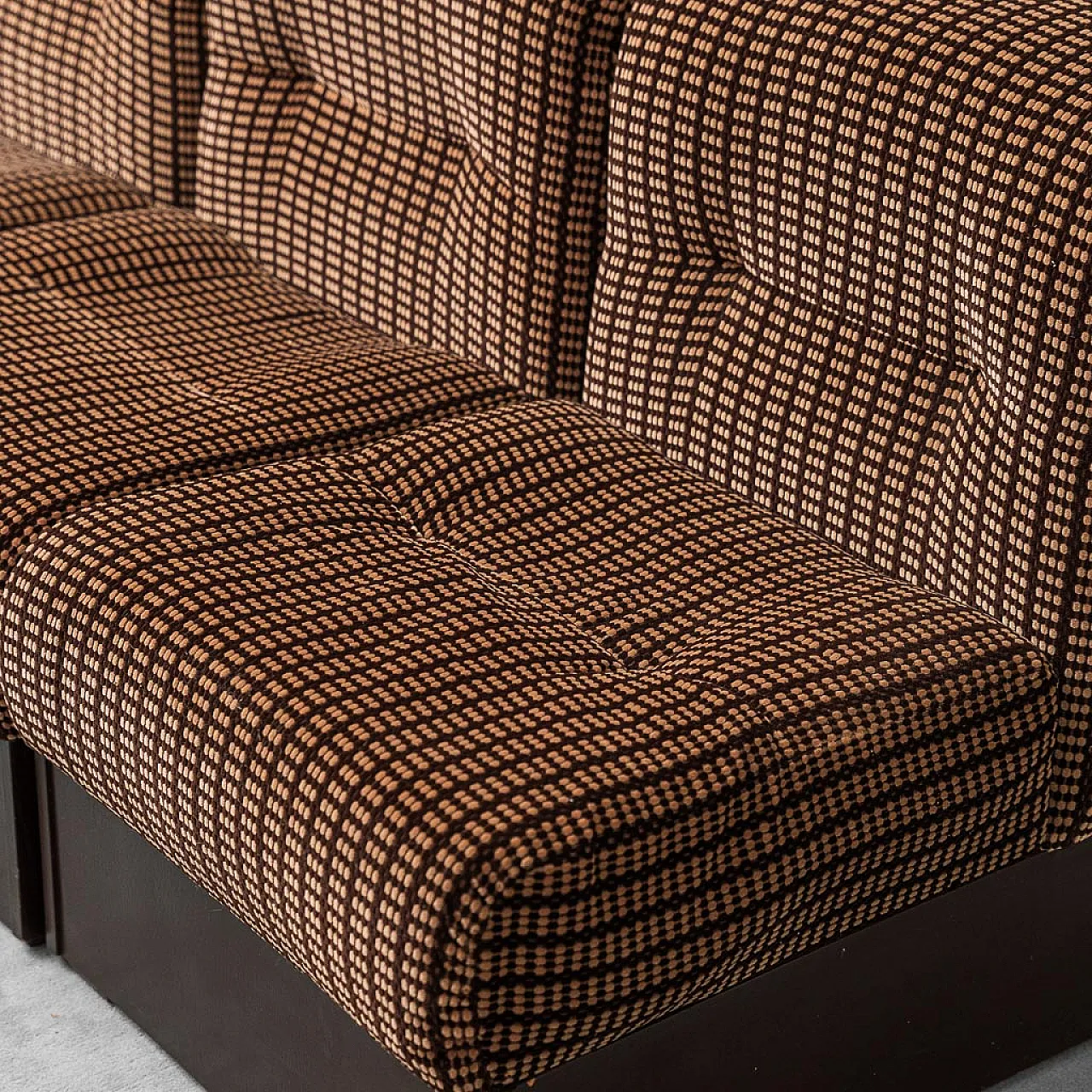 3 seater modular sofa in brown and wood velvet, 70s 7