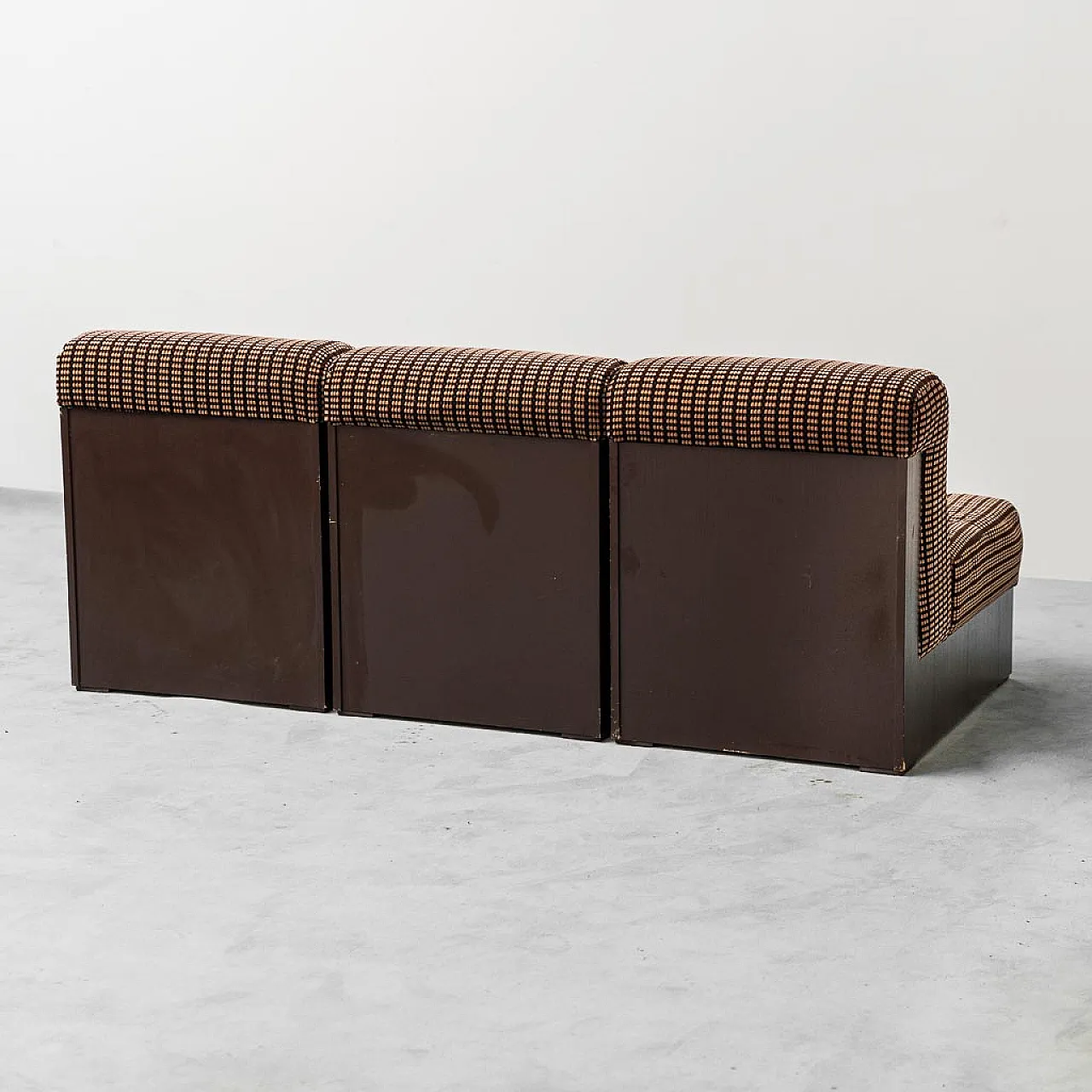 3 seater modular sofa in brown and wood velvet, 70s 8