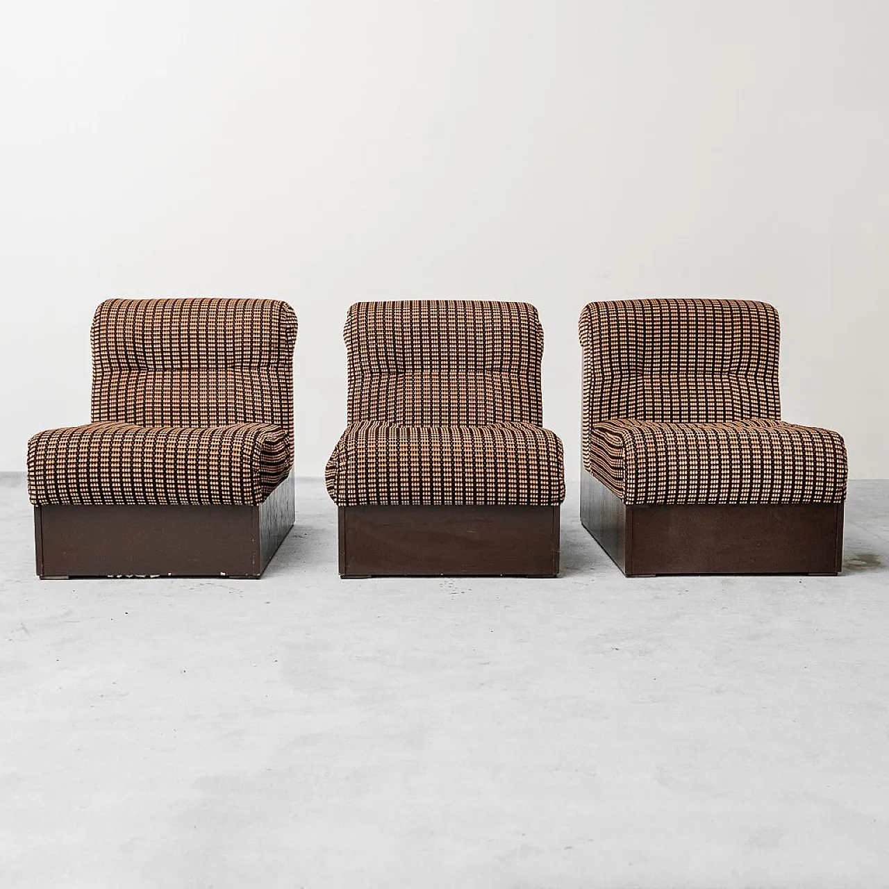 3 seater modular sofa in brown and wood velvet, 70s 9