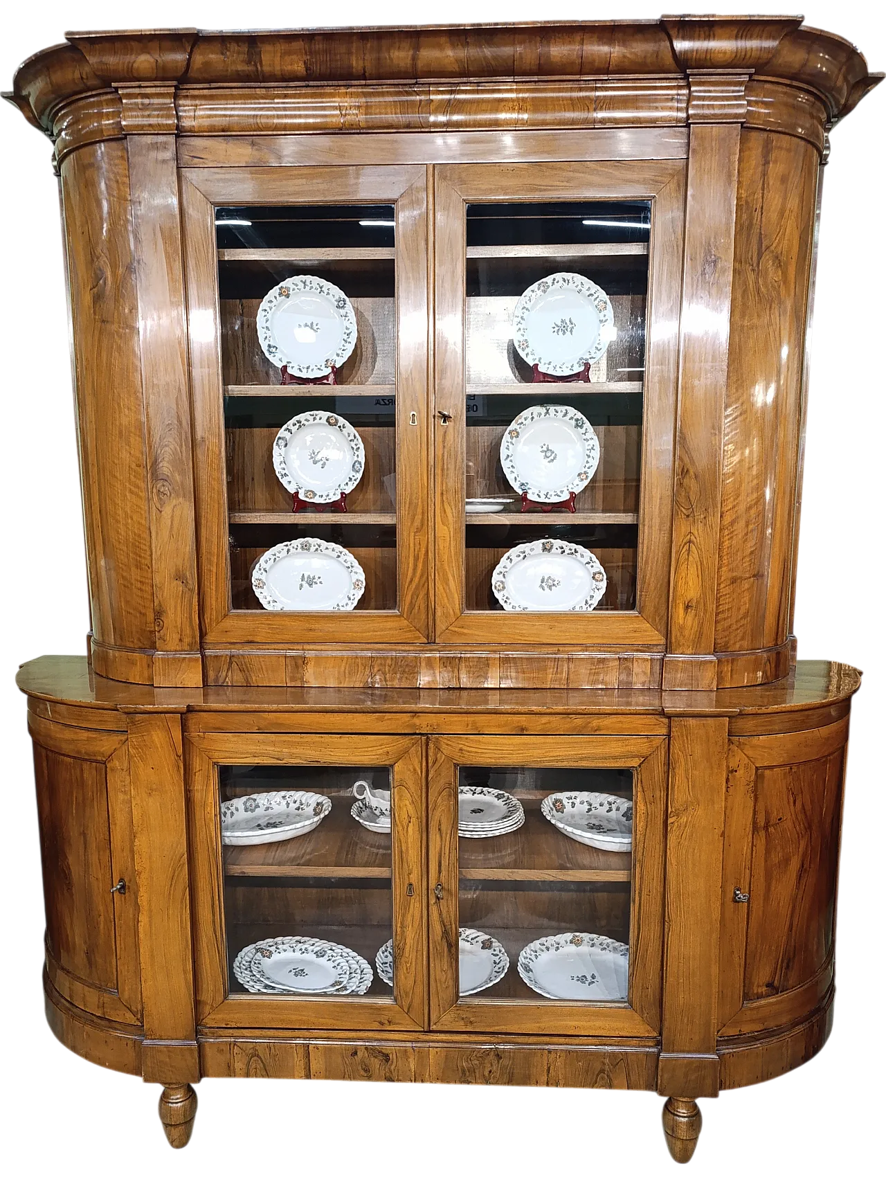 Biedermeier glass double body sideboard cabinet, 19th century 8