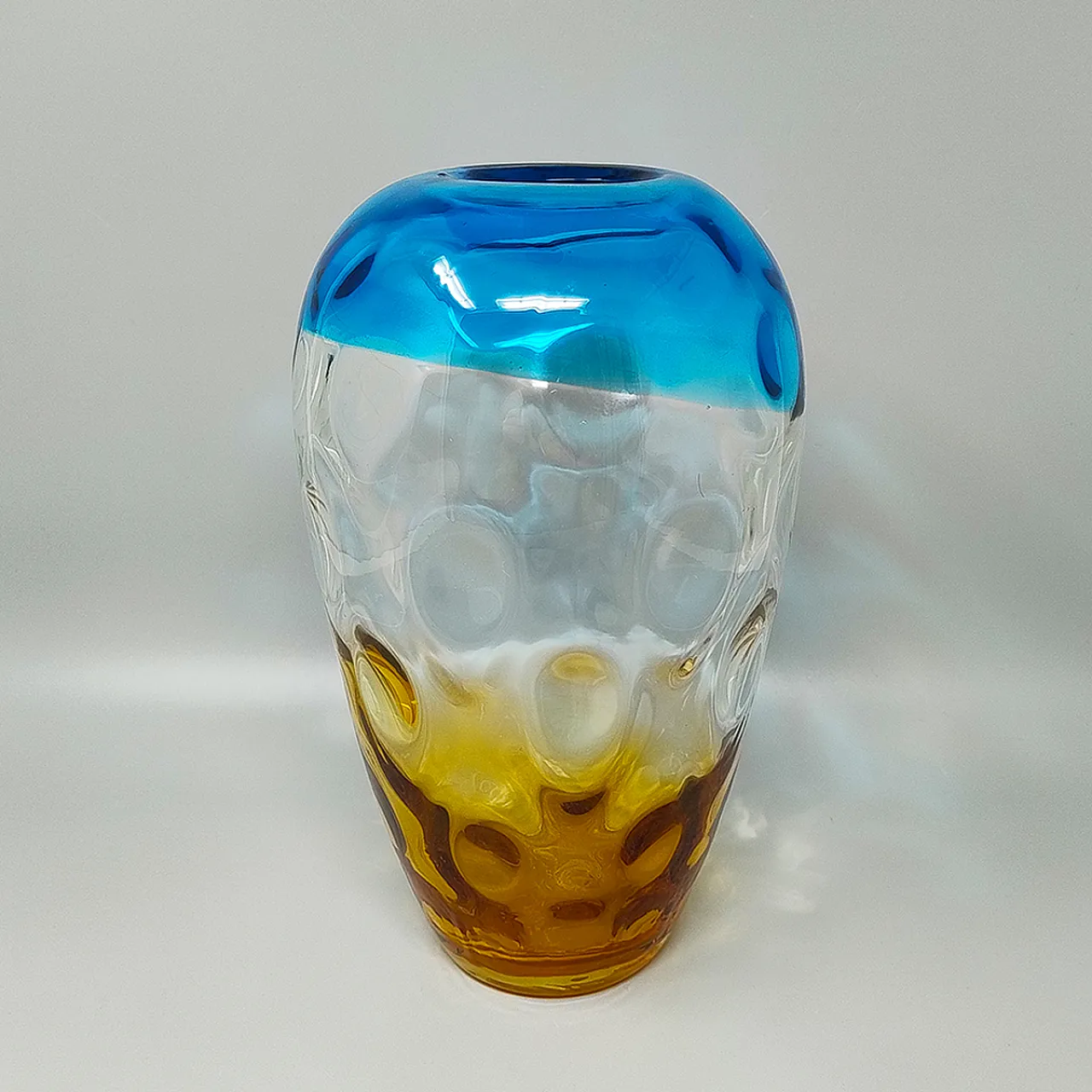 Blue and Amber Vase in Murano Glass by Ca dei Vetrai, 1970s 4