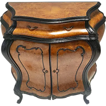 Rococo Style Beech and Walnut-Root Cabinet with a Glass Top, 40s