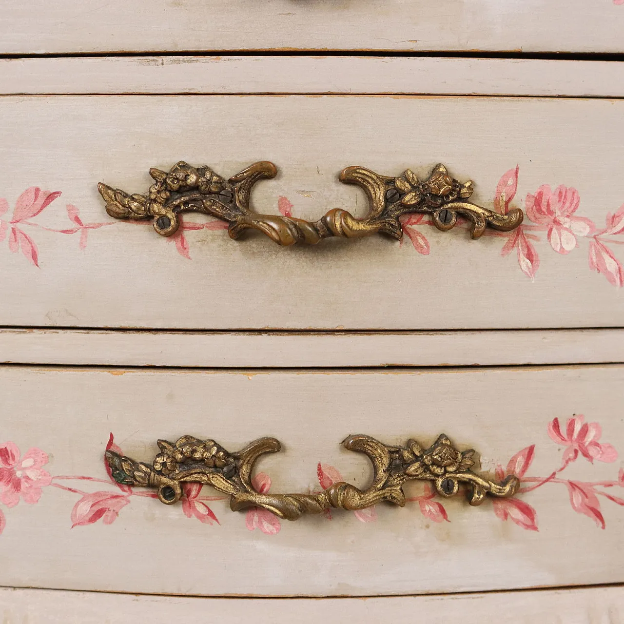 Bedside table in lacquered wood, golden details & floral motifs 5