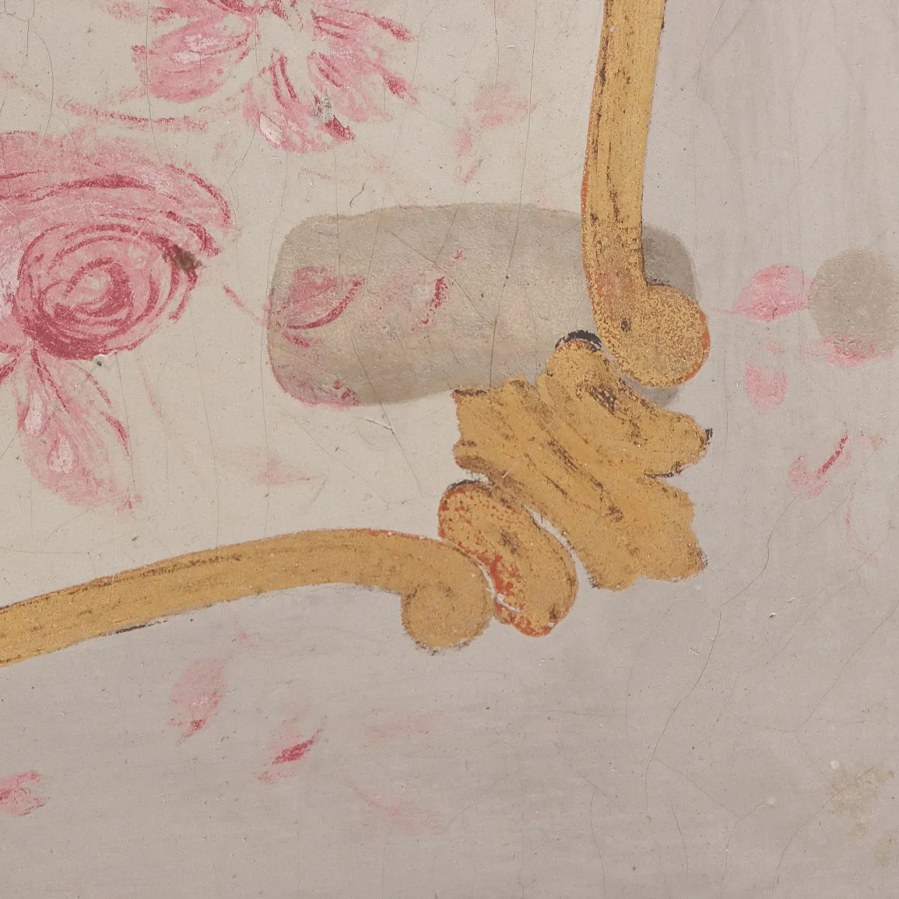 Bedside table in lacquered wood, golden details & floral motifs 7