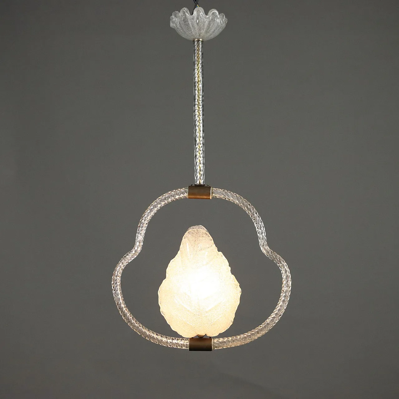 Murano glass chandelier with brass details, 1940s 1