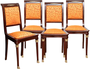 4 French Empire solid wood chairs with bronze elements, 19th century