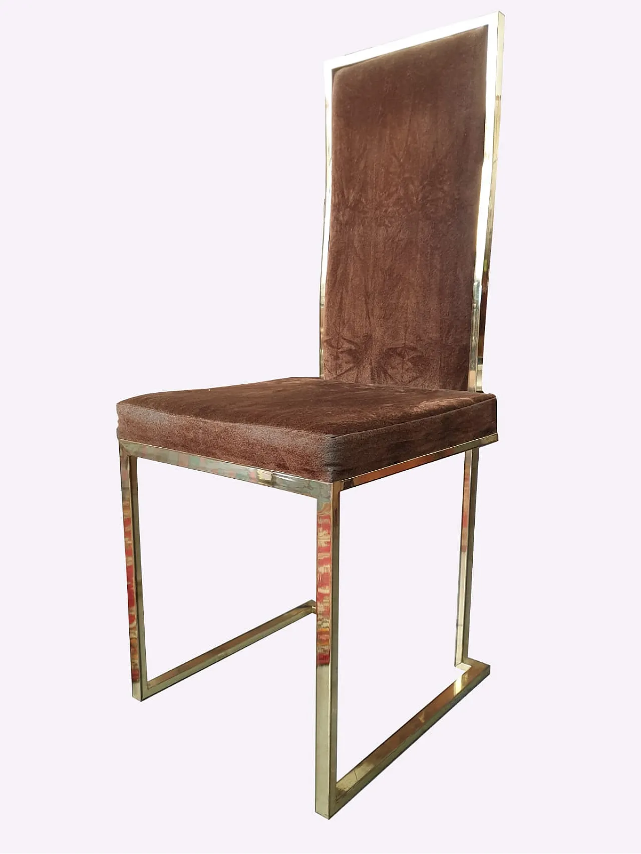 SET DI SEI SEDIE MAISON JANSEN IN METALLO CROMATO E VELLUTO, ANNI '70 1