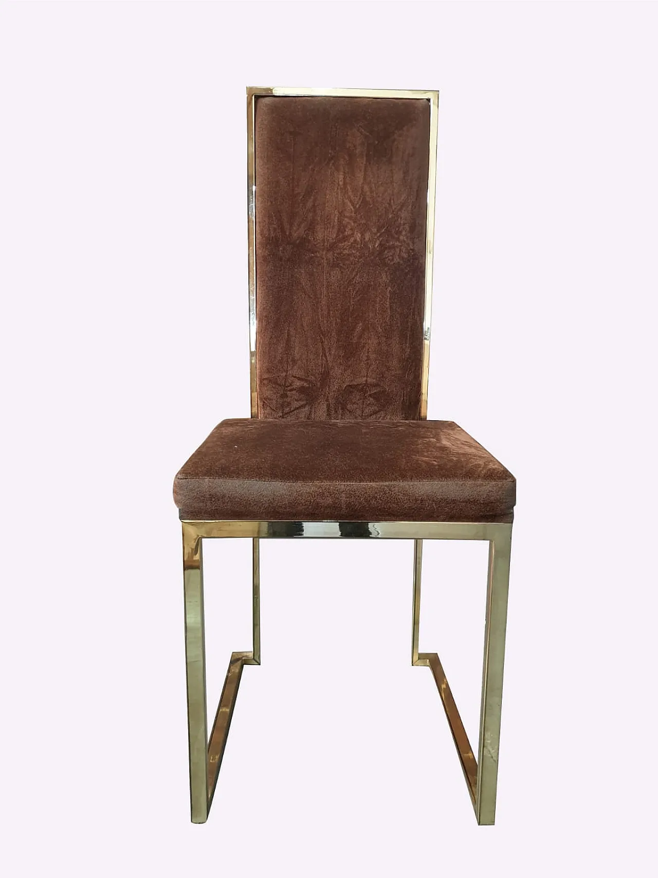 SET DI SEI SEDIE MAISON JANSEN IN METALLO CROMATO E VELLUTO, ANNI '70 2