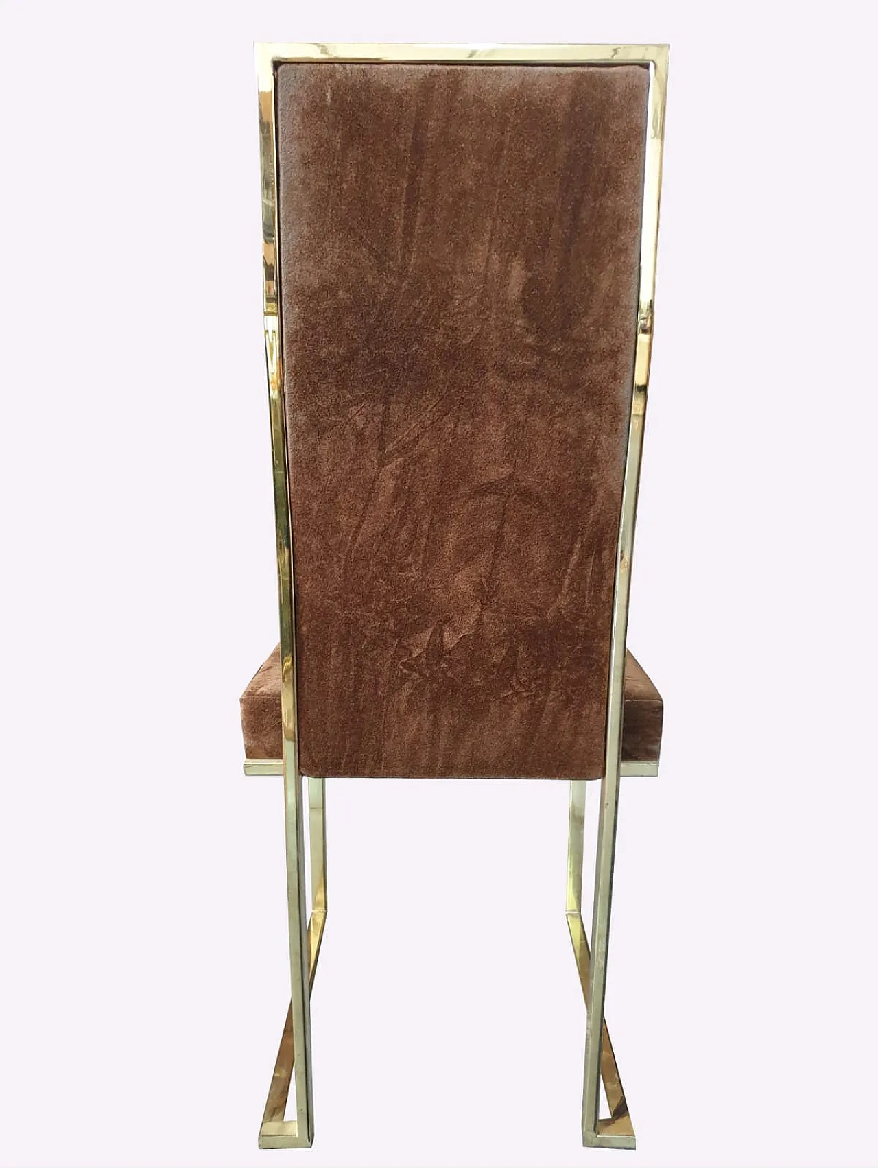 SET DI SEI SEDIE MAISON JANSEN IN METALLO CROMATO E VELLUTO, ANNI '70 3