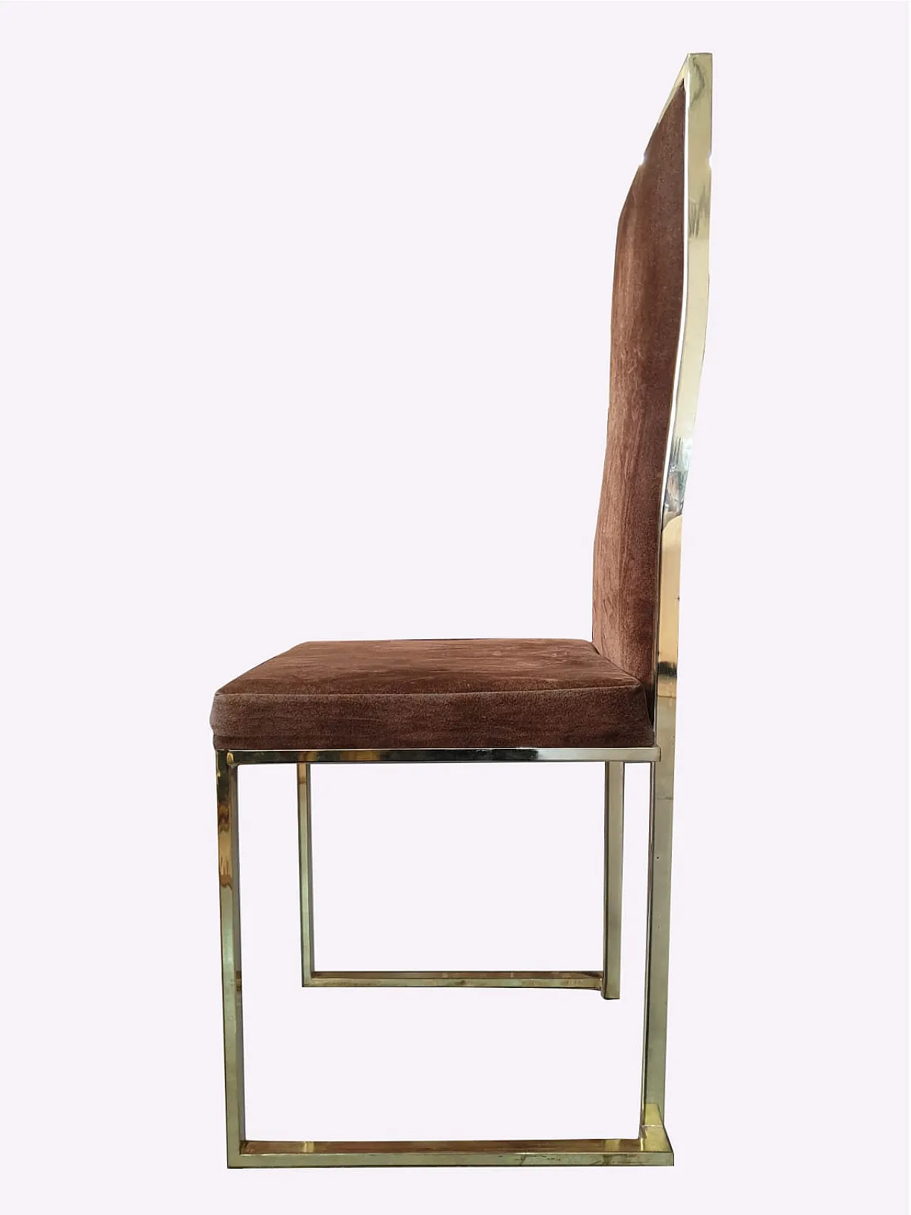 SET DI SEI SEDIE MAISON JANSEN IN METALLO CROMATO E VELLUTO, ANNI '70 4