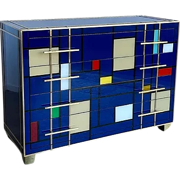 Cassettiera in vetro di Murano, ottone, anni '90