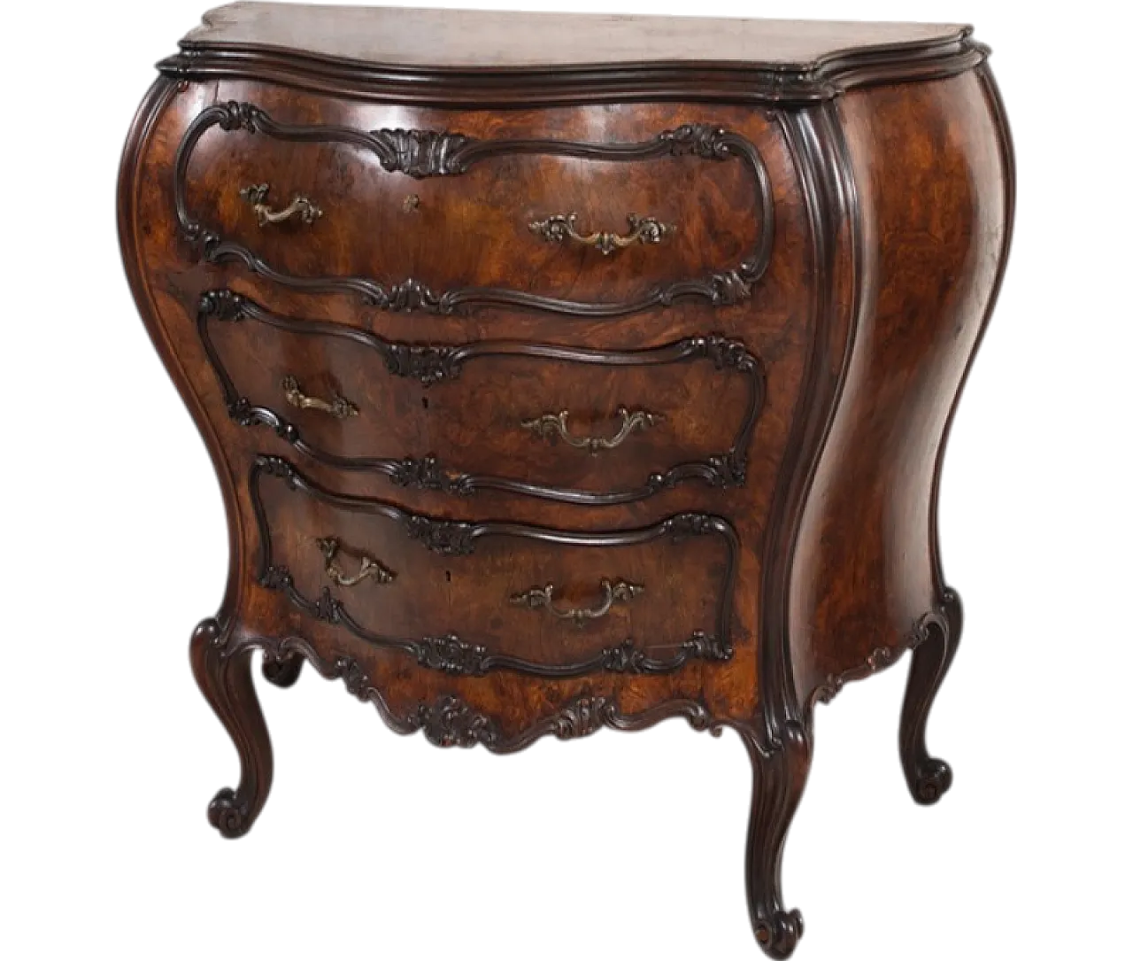 Chest of drawers Louis XV Veneto in walnut root, 20th century 5