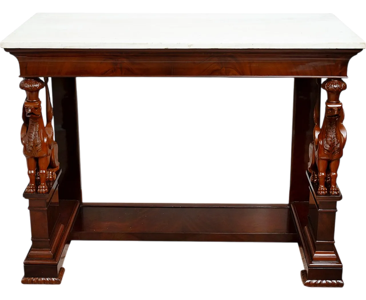 Console Sicilian Mogna feather empire with marble top, 19th century 5