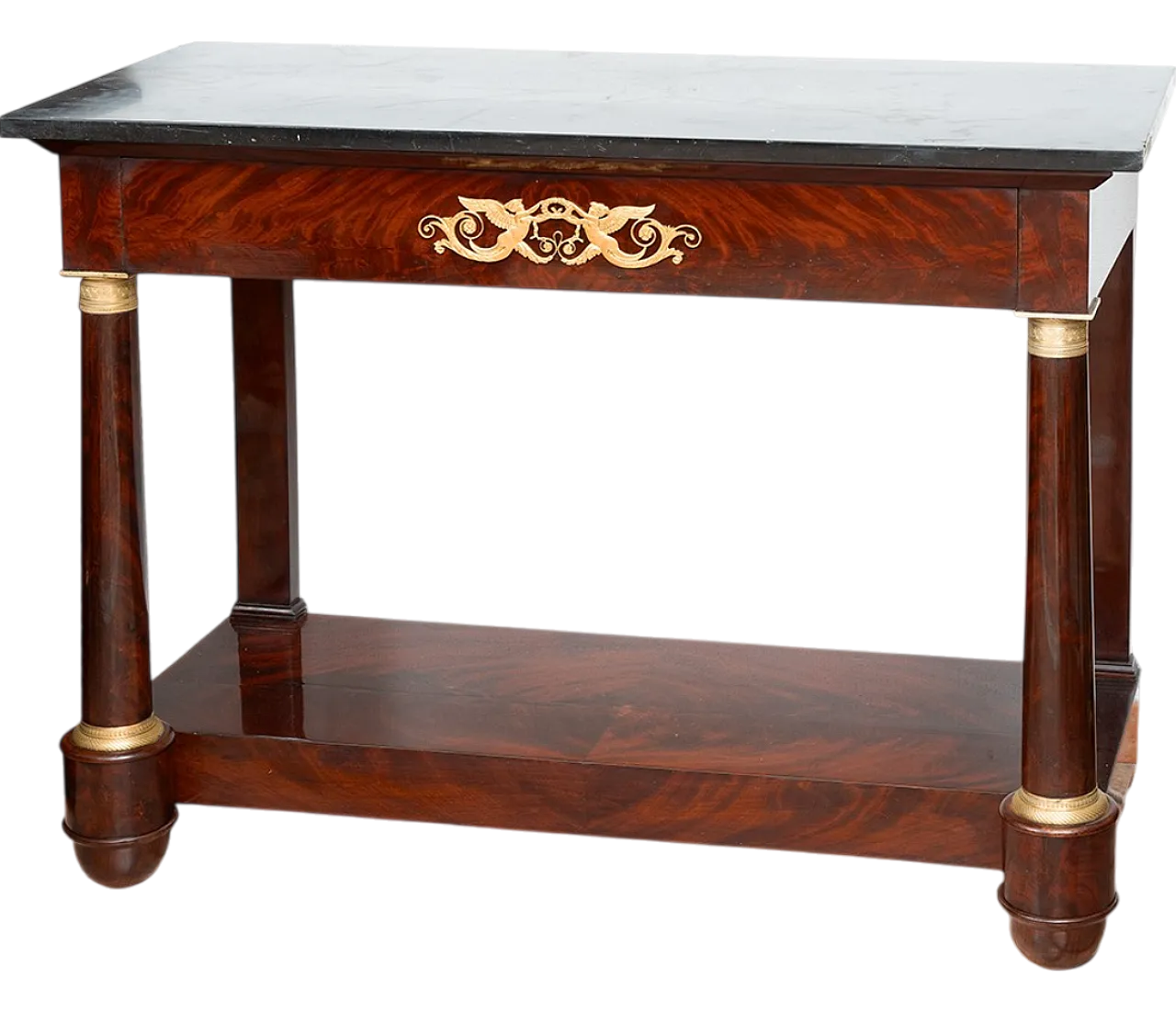 Console French empire in mahogany feather with marble top, 19th centur 6