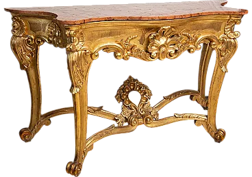 Console Luigi Filippo Neapolitan in golden and carved wooden, 19th c.