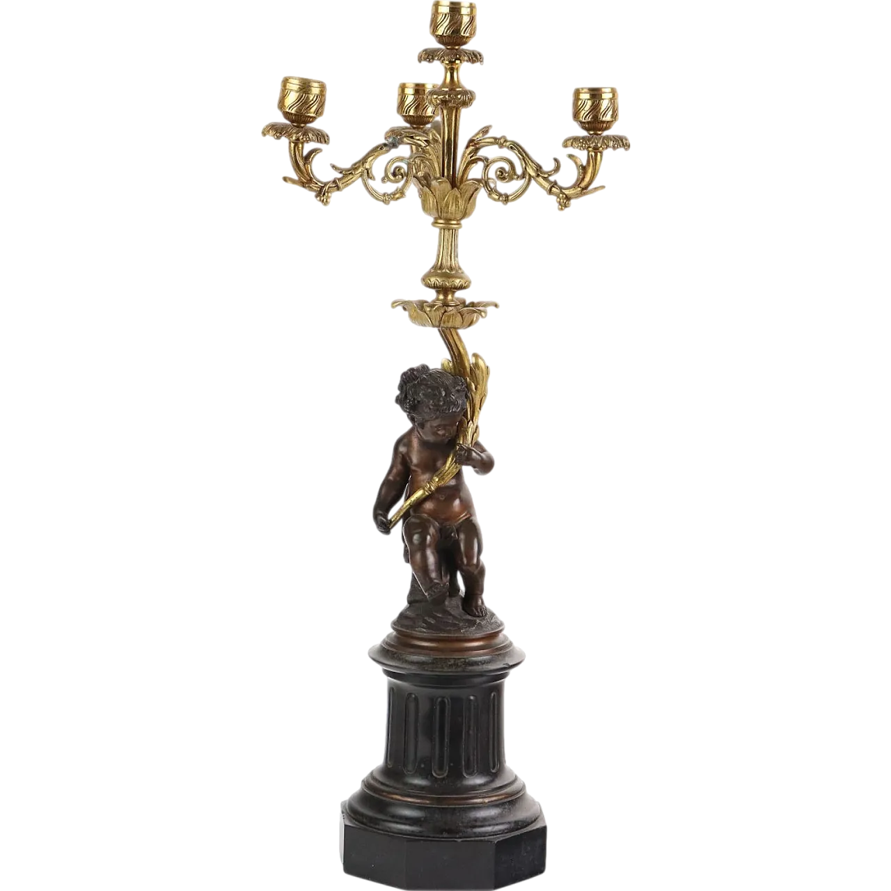 Candelabro in bronzo e marmo nero, '800 11