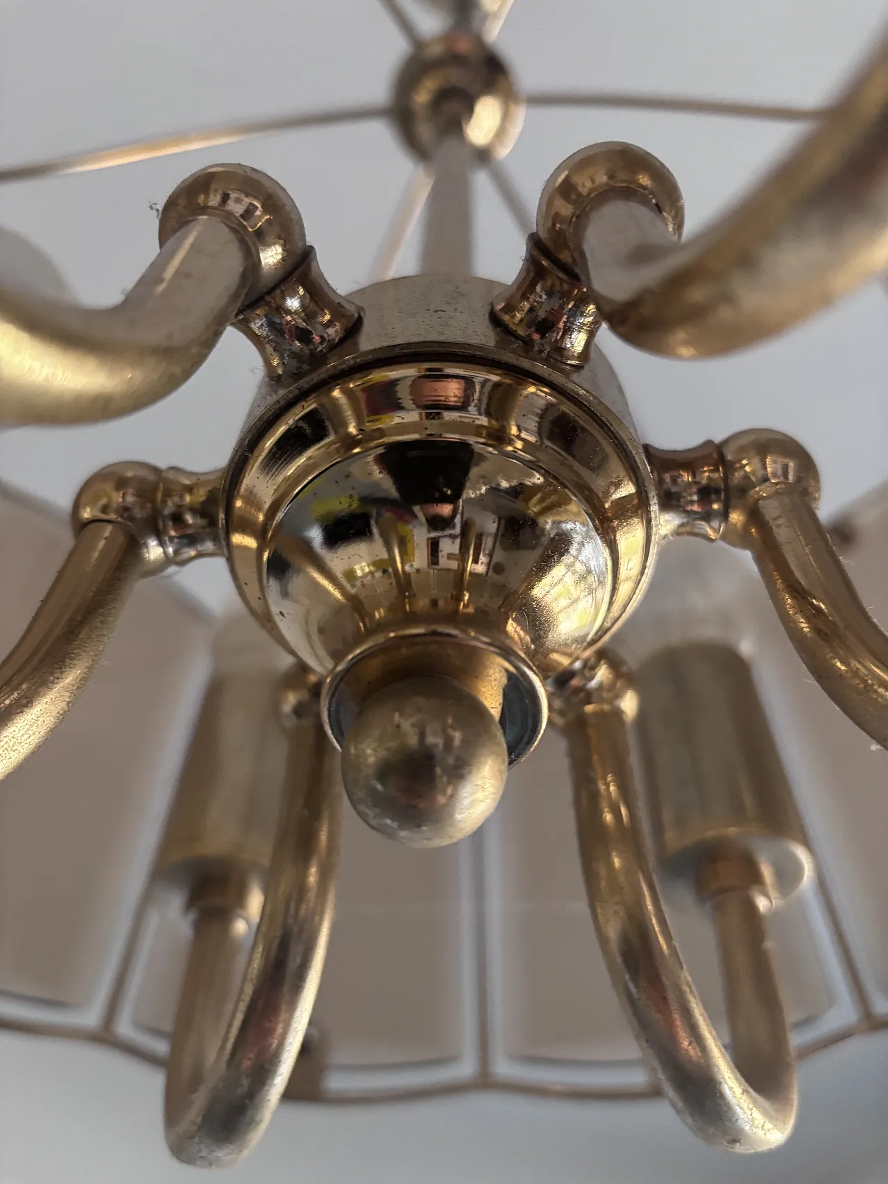 Mid-Century chandelier in brass and smoke glass, 50s 7