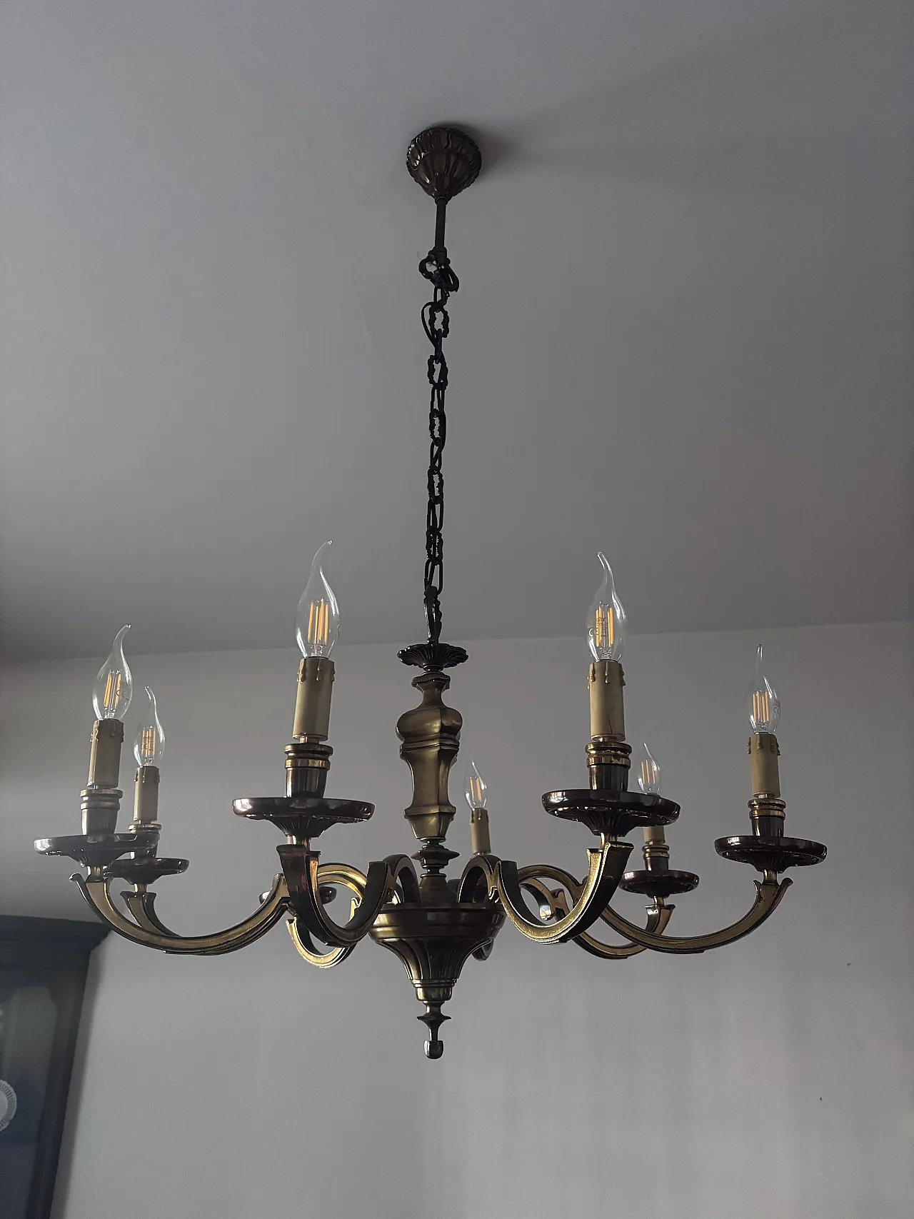 Lampadario in ottone 6 bracci, anni '50 1