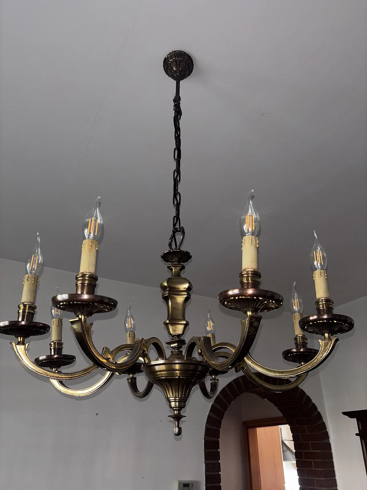 Lampadario in ottone 6 bracci, anni '50 3