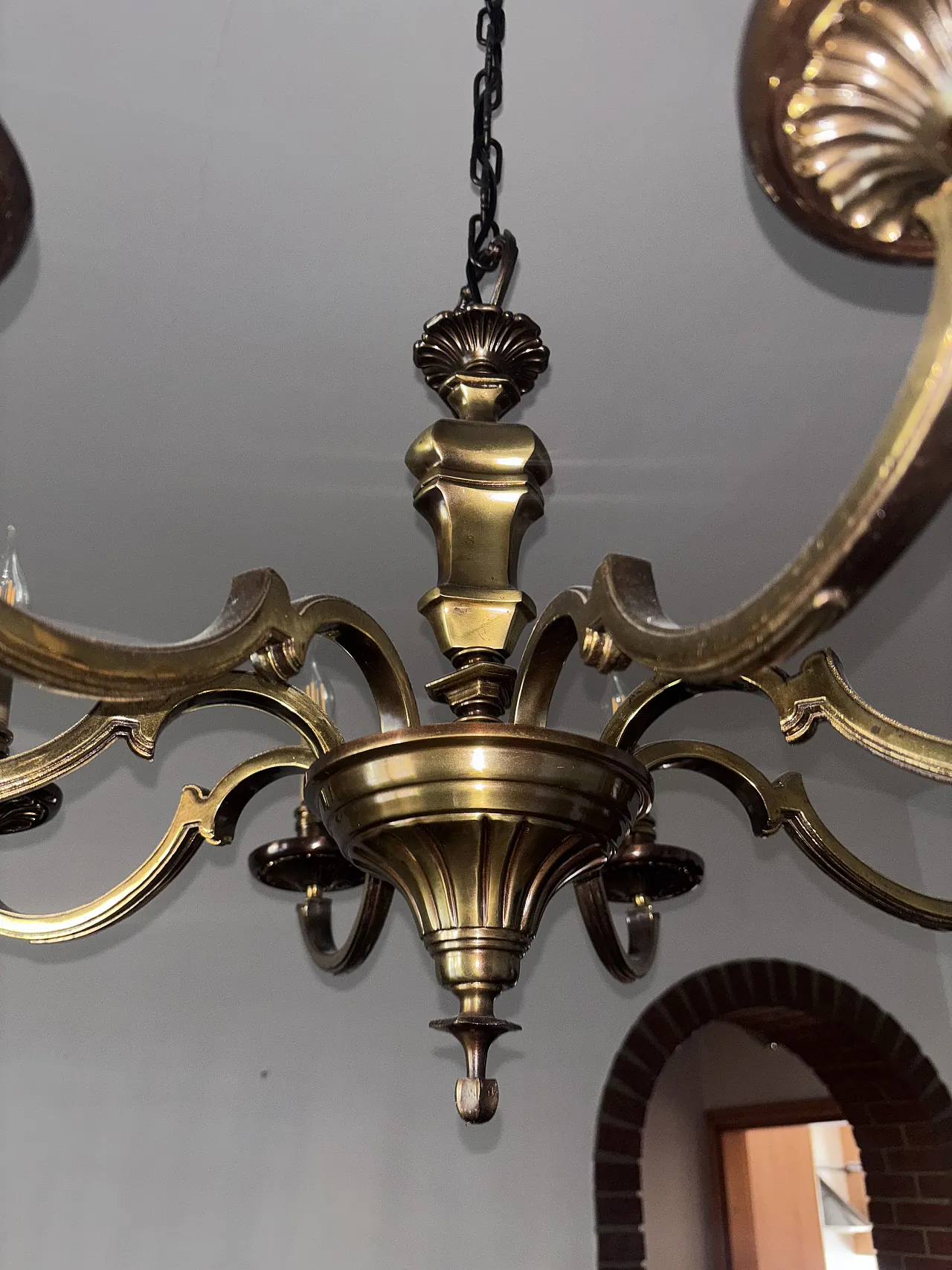 Lampadario in ottone 6 bracci, anni '50 4