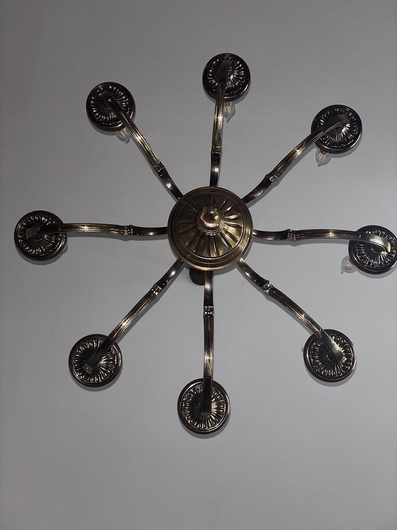 Lampadario in ottone 6 bracci, anni '50 7