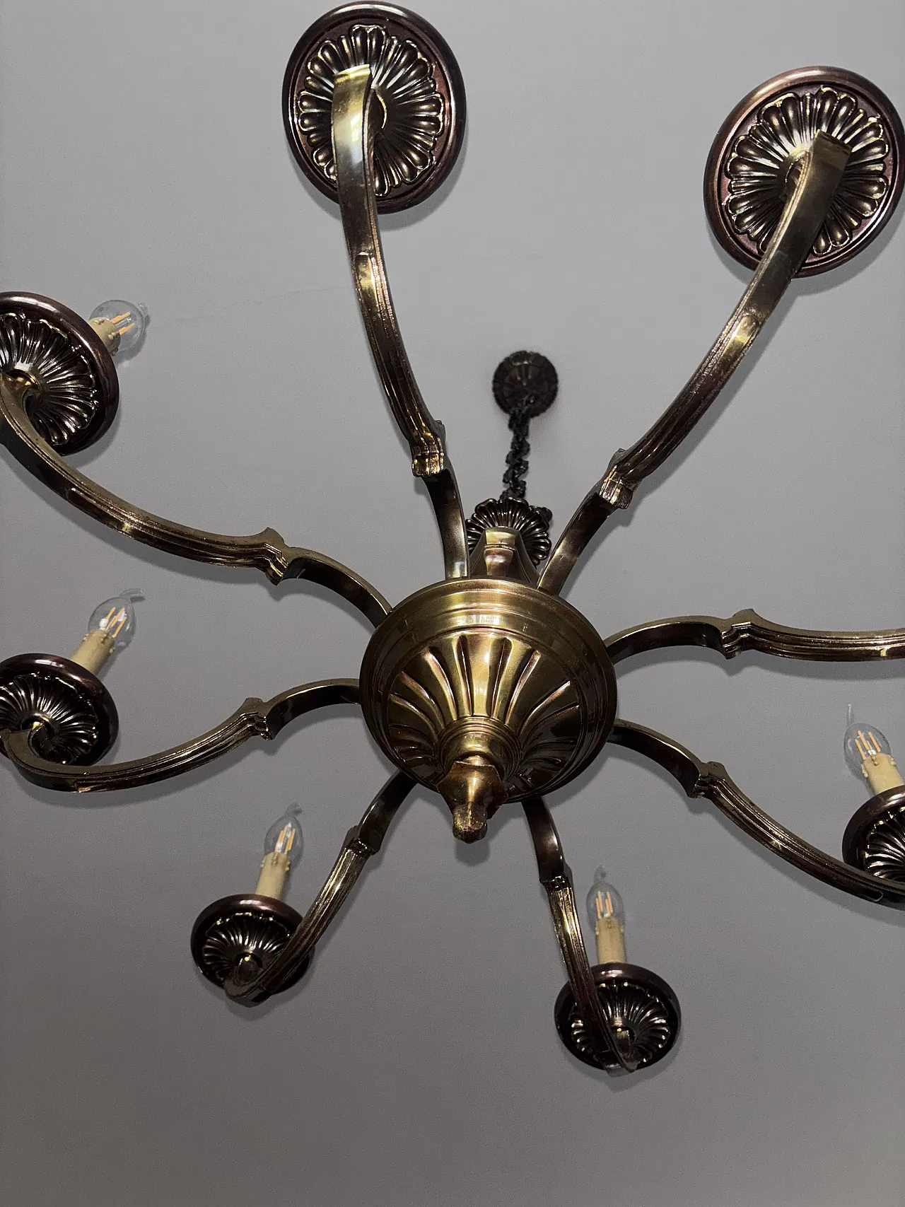 Lampadario in ottone 6 bracci, anni '50 8