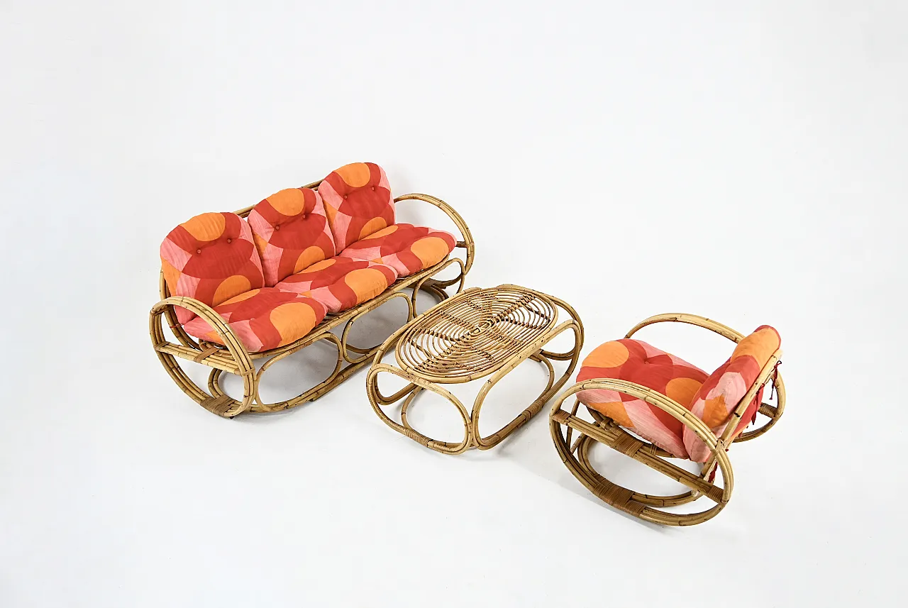 Italian Rattan Lounge Set, 1960s 1