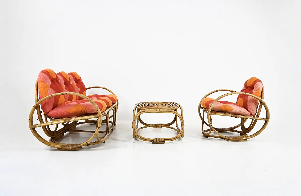 Italian Rattan Lounge Set, 1960s 2