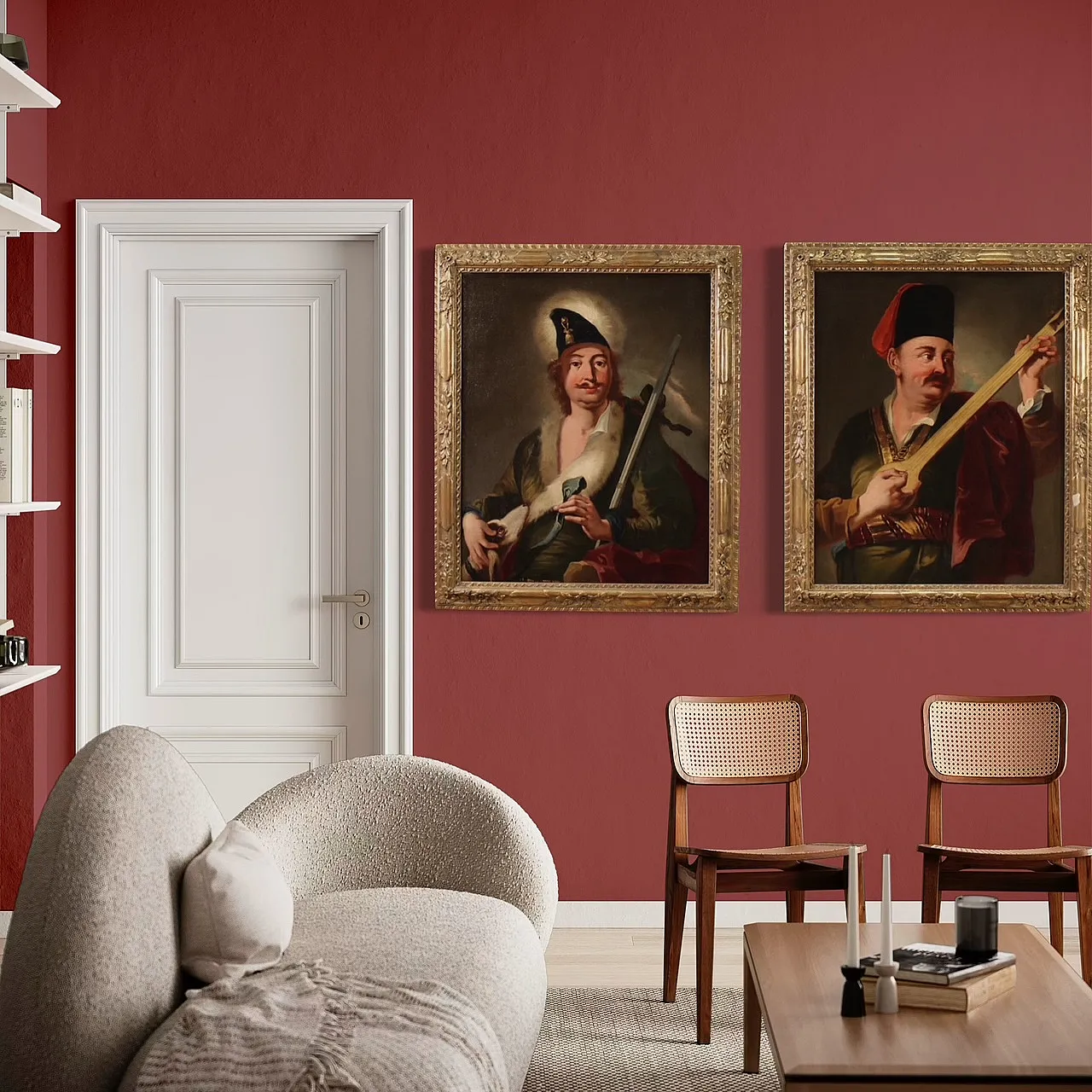 Coppia di grandi ritratti con strumenti, olio su tela, '700 13