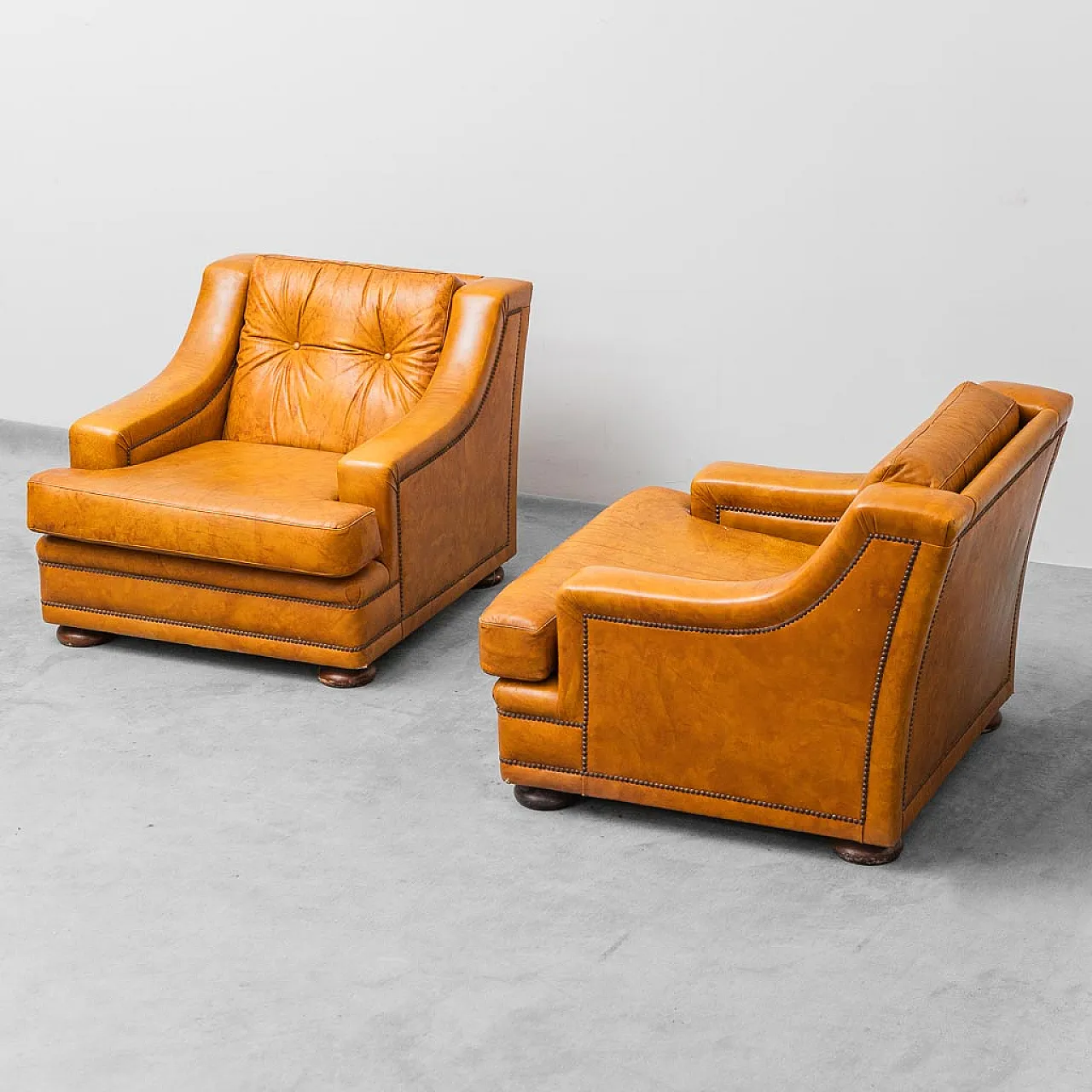Pair of armchairs in brown eco-leather, 50s 1