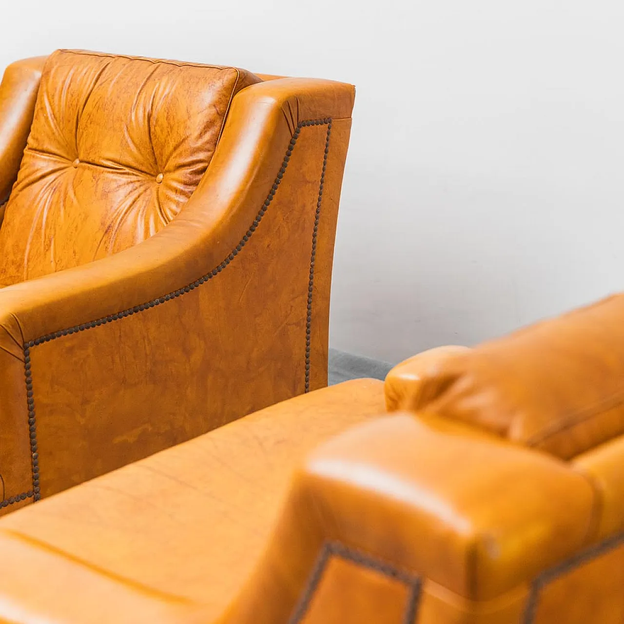 Pair of armchairs in brown eco-leather, 50s 2