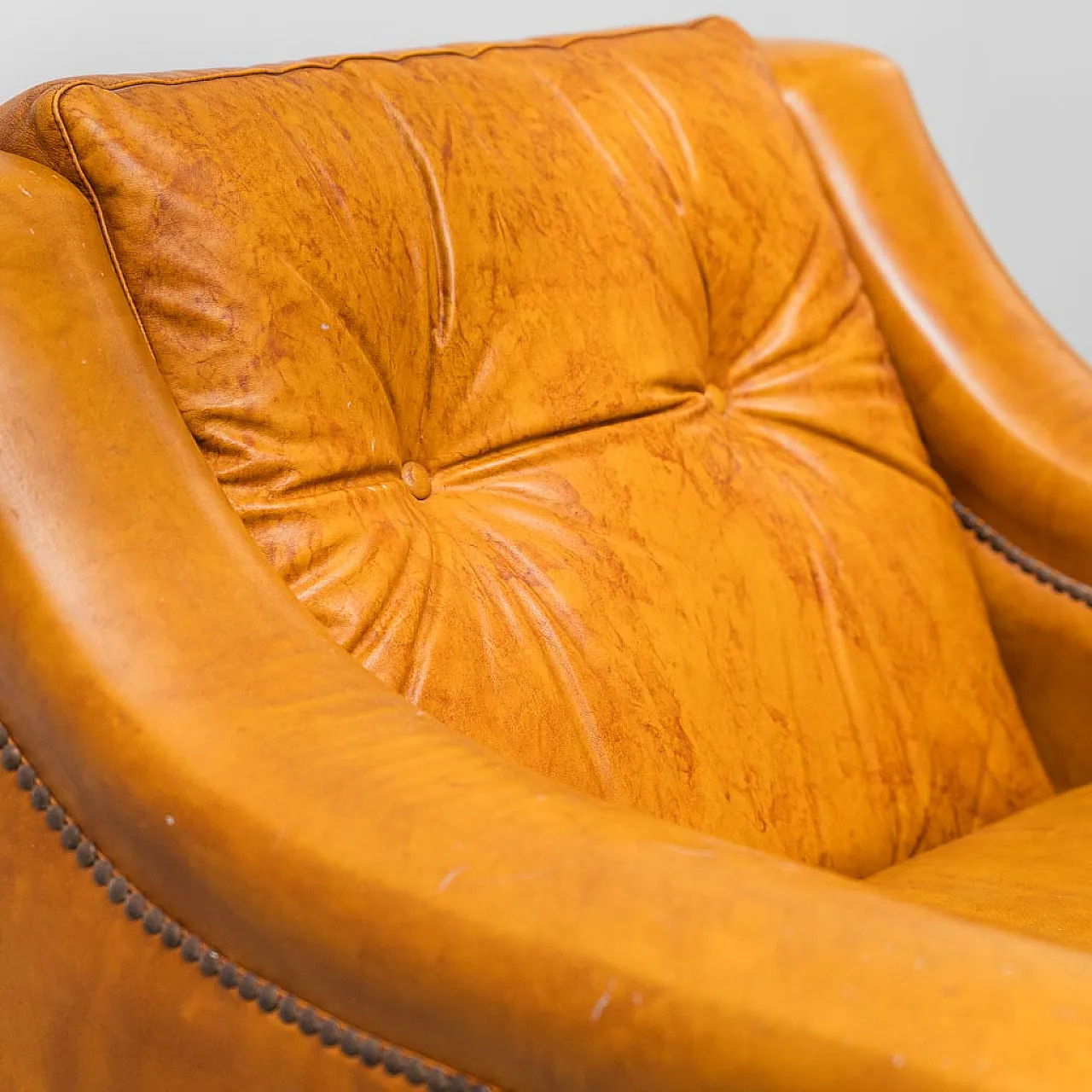 Pair of armchairs in brown eco-leather, 50s 10