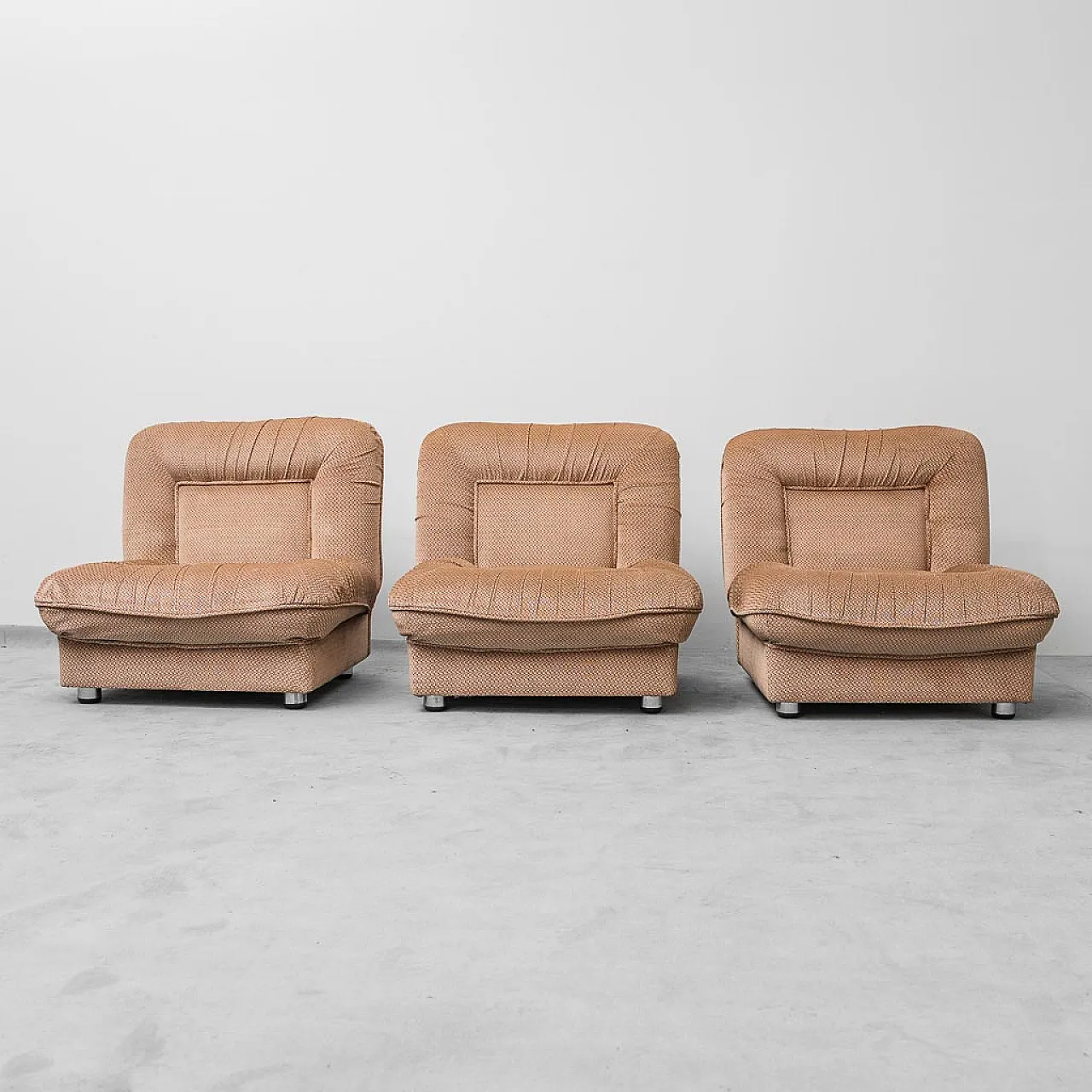 3 seater modular sofa in brown velvet, 70s 5