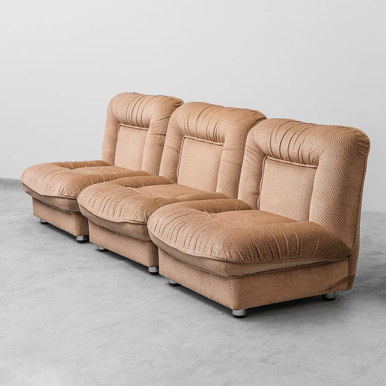 3 seater modular sofa in brown velvet, 70s 7