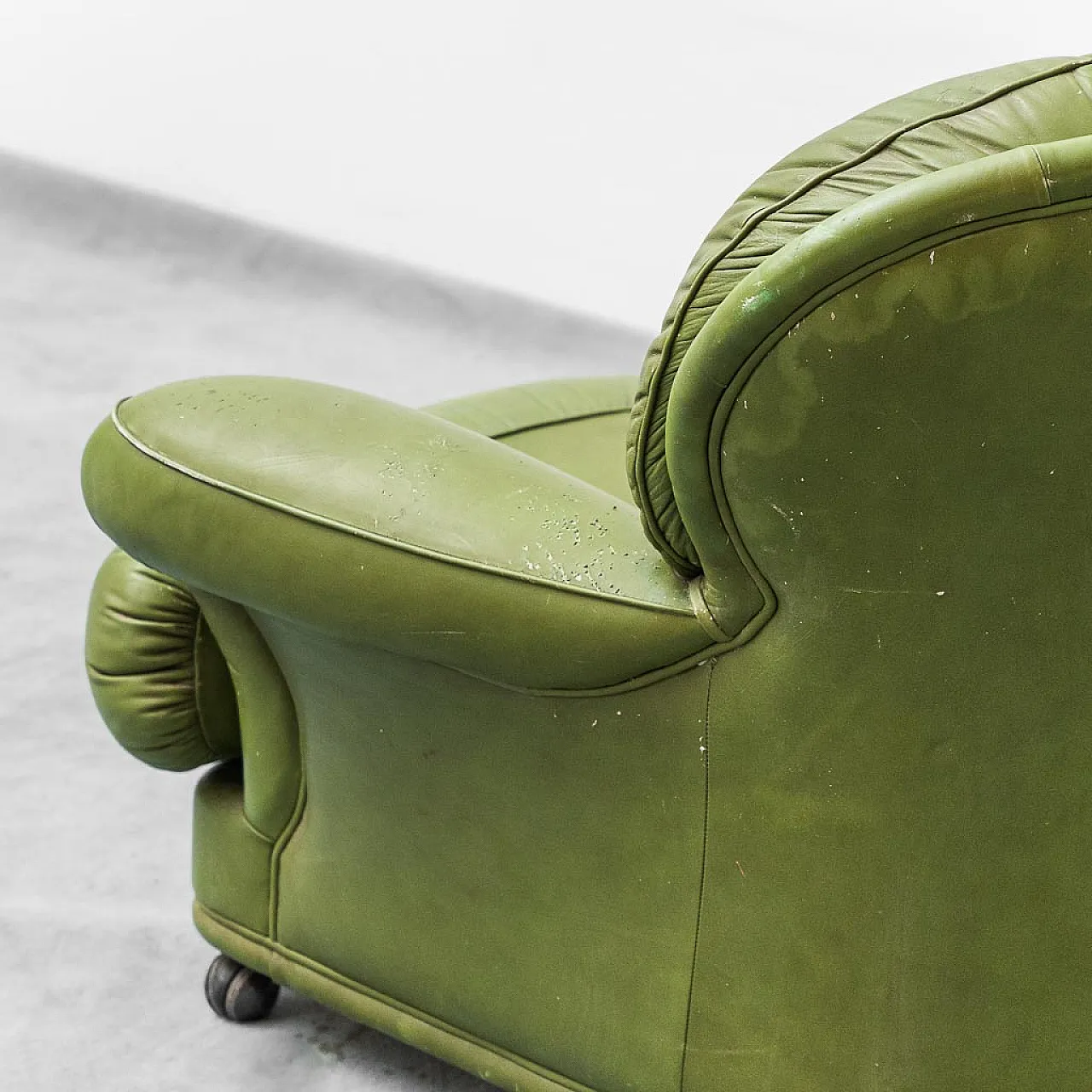 Armchair with green leather wheels, 50s 2