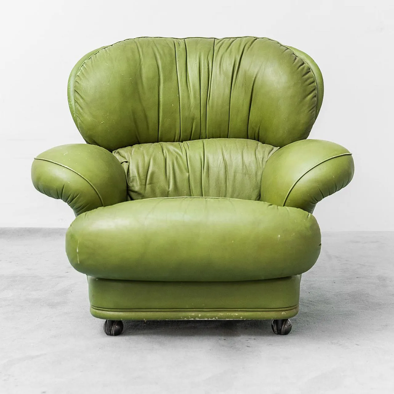 Armchair with green leather wheels, 50s 3