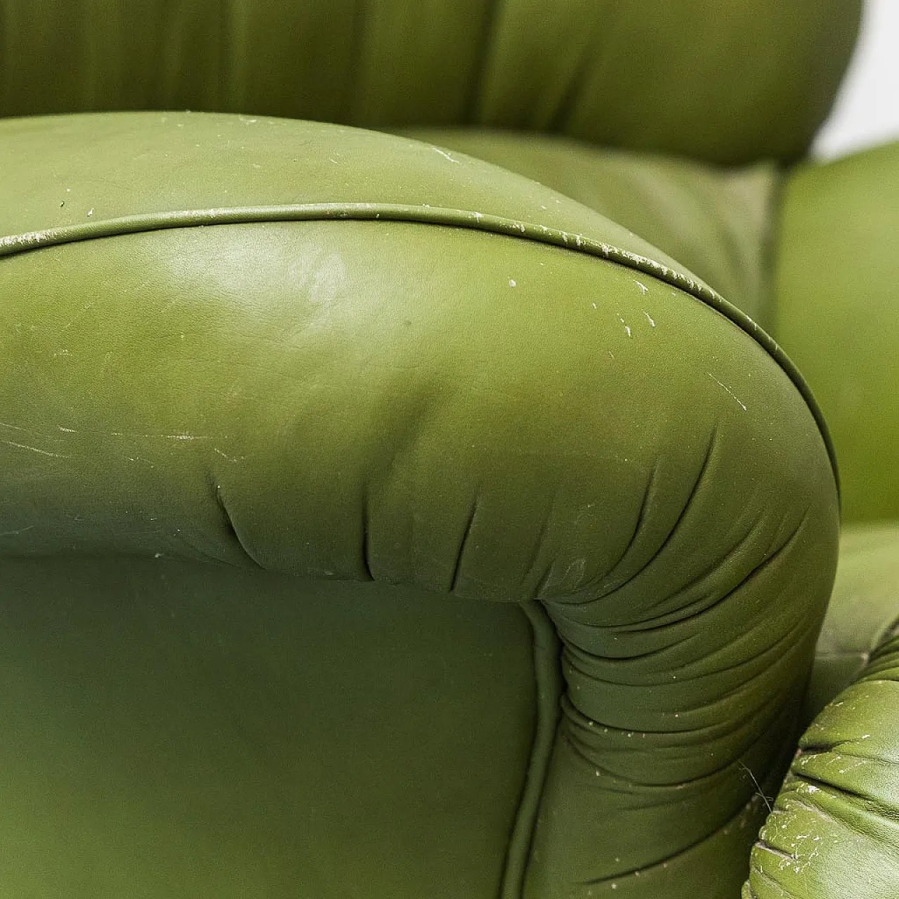Armchair with green leather wheels, 50s 4