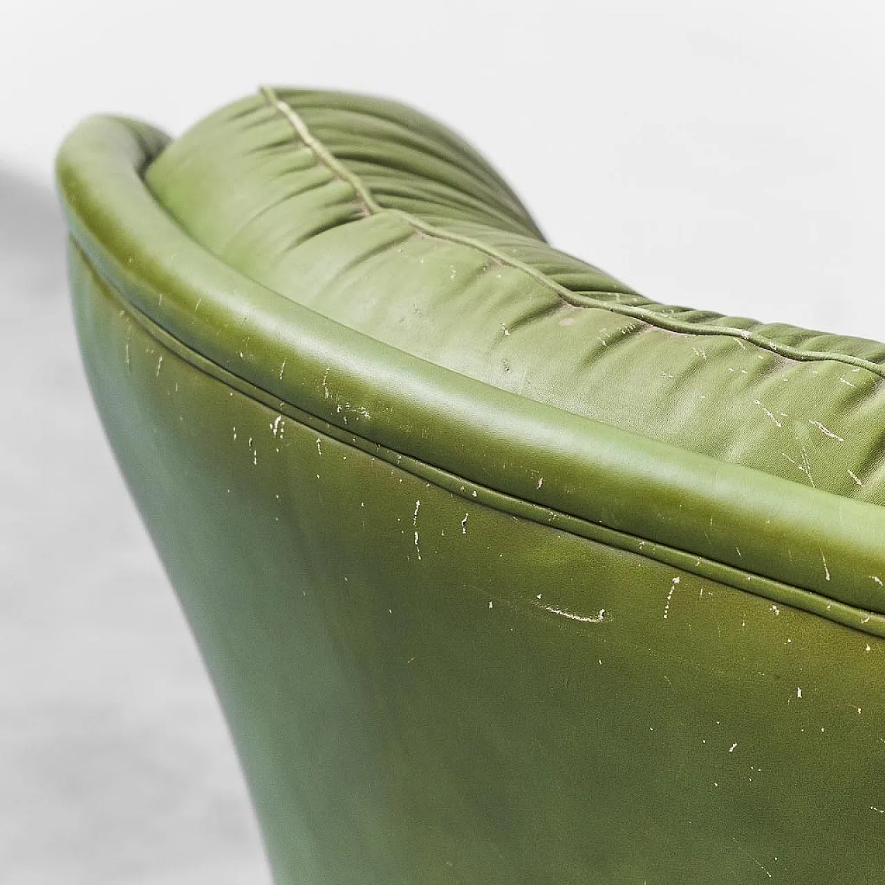 Armchair with green leather wheels, 50s 6