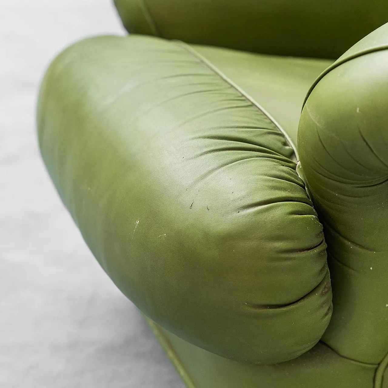 Armchair with green leather wheels, 50s 8