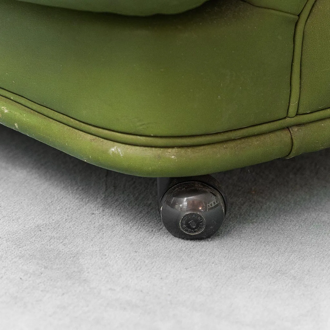Armchair with green leather wheels, 50s 10