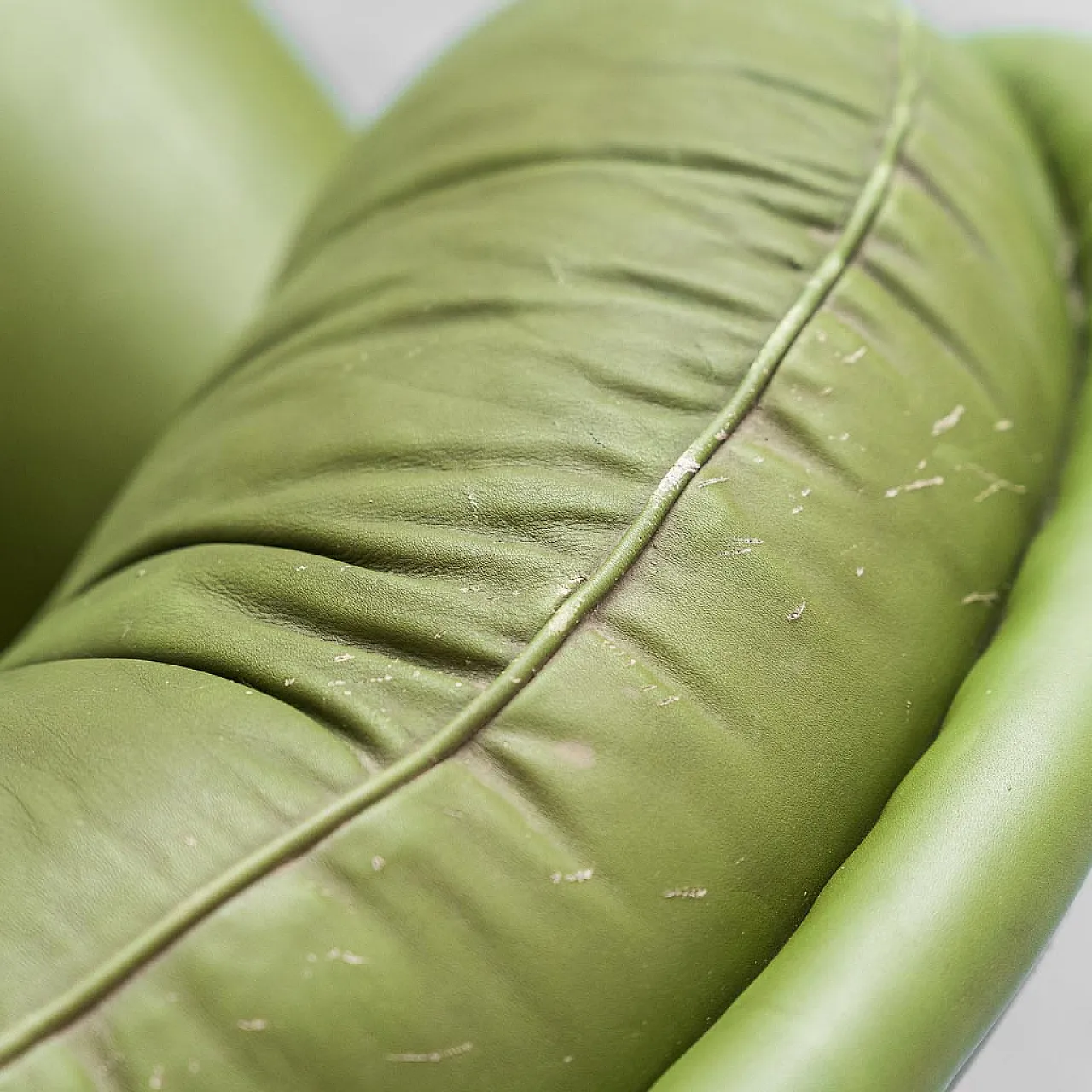 Armchair with green leather wheels, 50s 12
