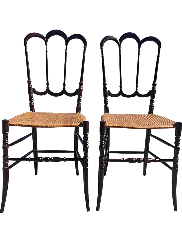 Coppia di sedie Chiavarina, con seduta in Paglia, Italia, Anni '20
