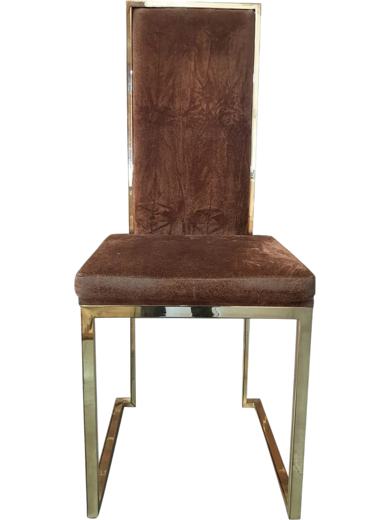 SET DI SEI SEDIE MAISON JANSEN IN METALLO CROMATO E VELLUTO, ANNI '70 6