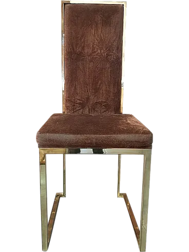SET DI SEI SEDIE MAISON JANSEN IN METALLO CROMATO E VELLUTO, ANNI '70