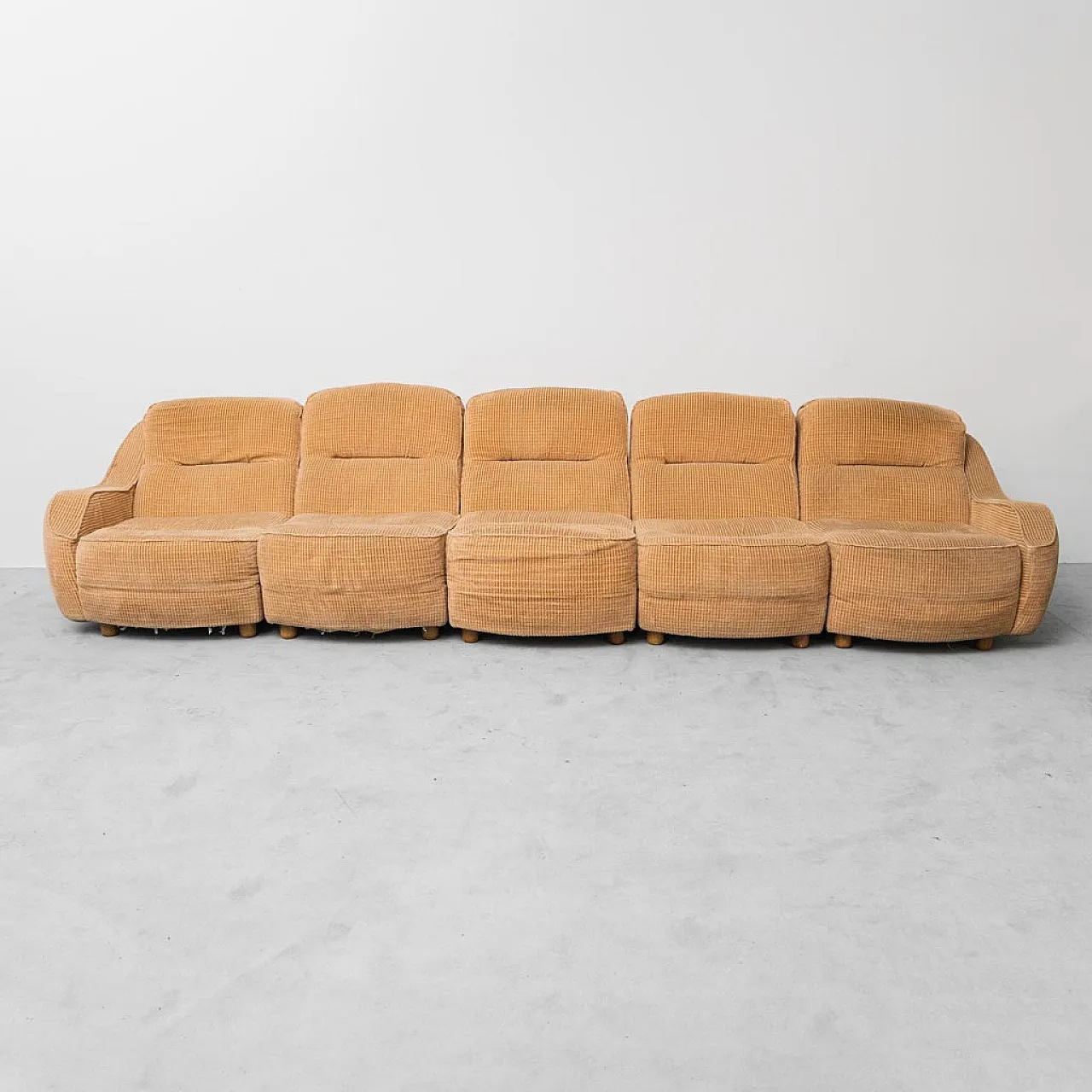 5 seater modular sofa in brown velvet, 70s 5