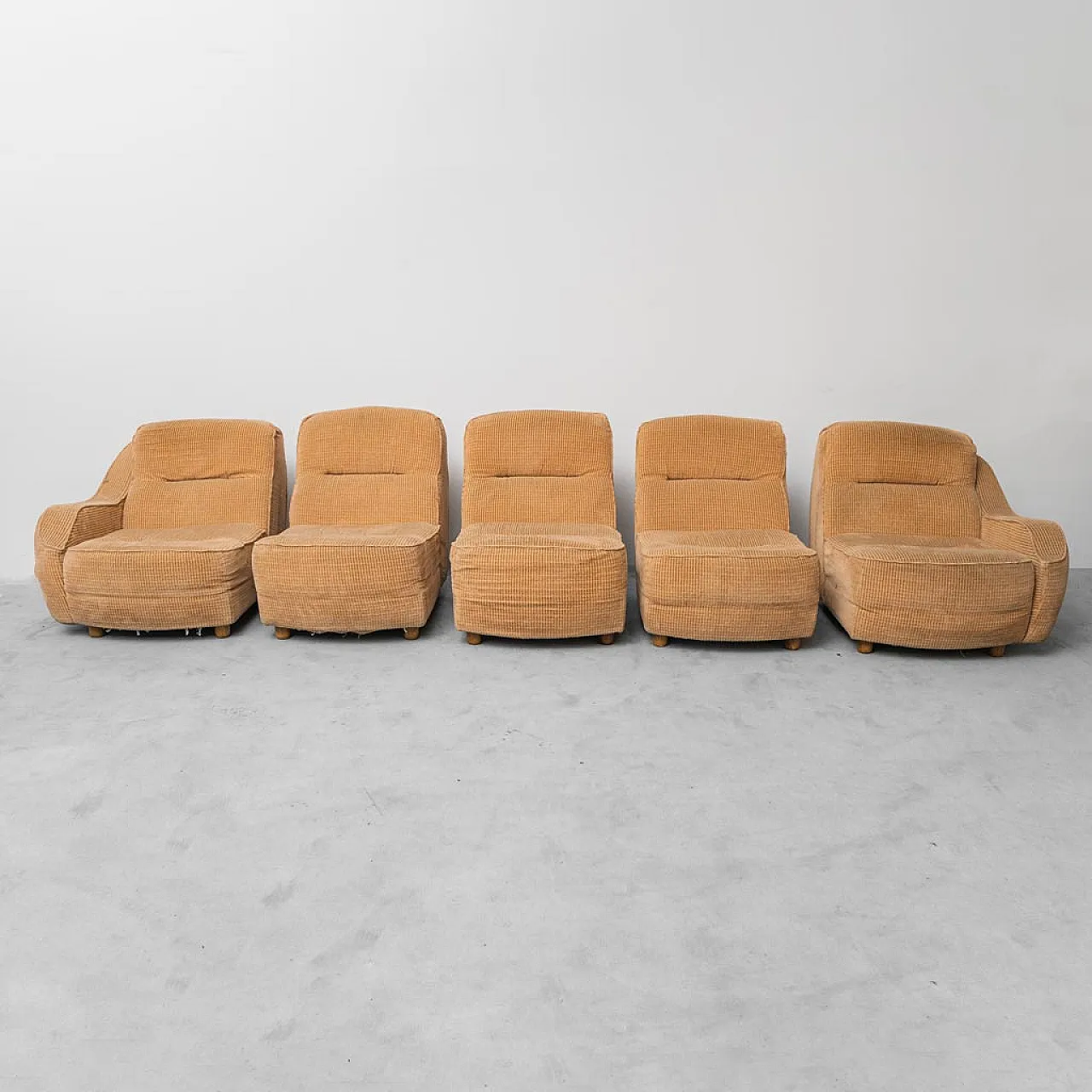 5 seater modular sofa in brown velvet, 70s 8