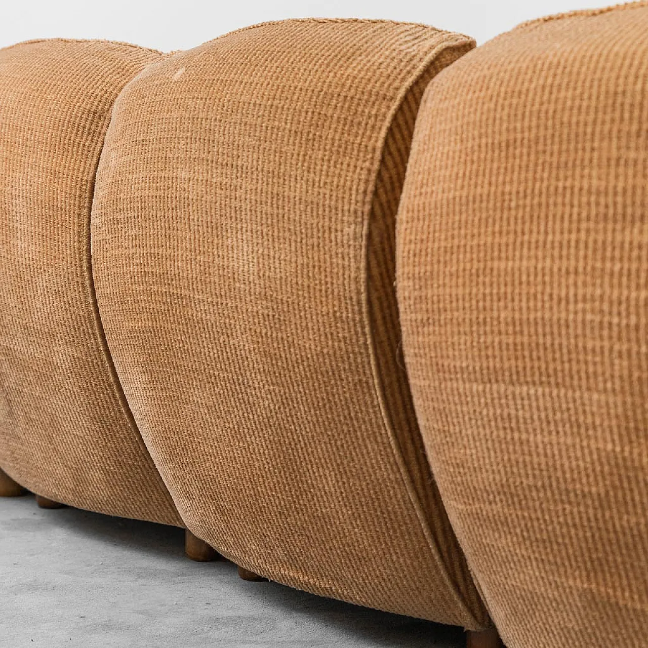 5 seater modular sofa in brown velvet, 70s 10